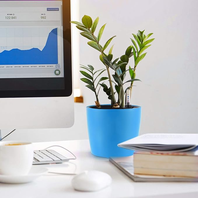 KINJOEK 4 Packs 7 Inch Self Watering Pot with Water Level Indicator, Blue Modern Garden Decorative Flower Self-Watering Planter for Indoor Plants Grow African Violets Succulents