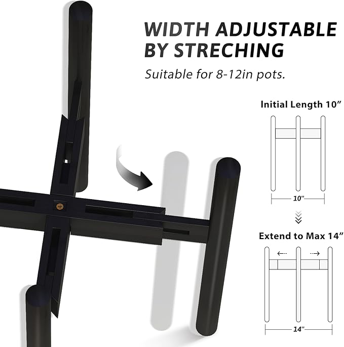 Adjustable Plant Stand Indoor, Bamboo Plant Holder 8 to 12 Inches, Small Tall Planter Stand for Indoor Plants, Single Floor Plant Stand for Living Room Balcony Bedroom, Pure Black