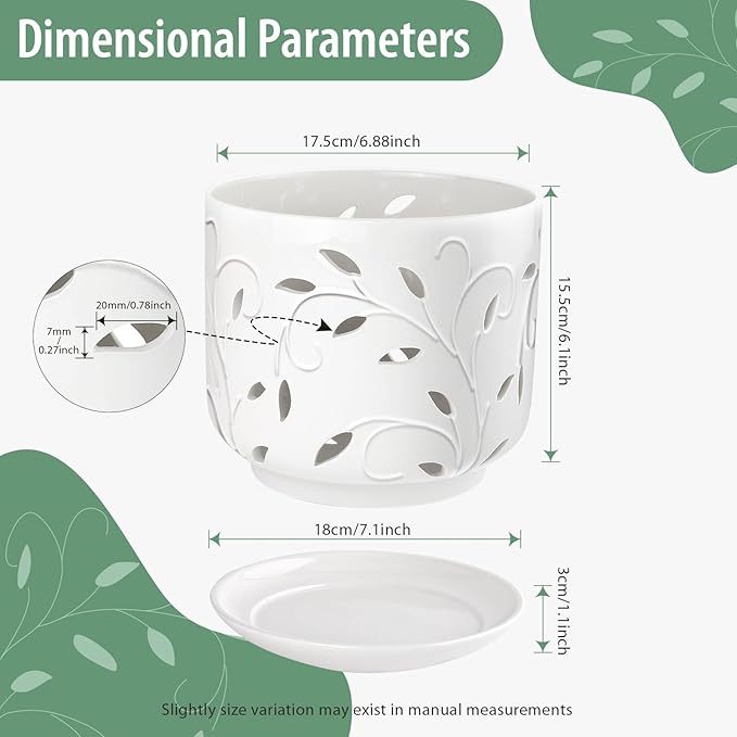 EFISPSS Orchid Pots with Holes, 7 Inch Orchid Pots with Drainage Holes and Tray, Indoor or Outdoor Ceramic Flower Pot for Orchid Care, Promoting Air Circulation and Drainage Plant Pot - White