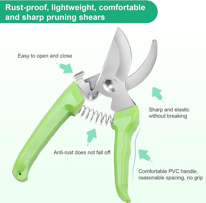 Premium garden shears, meperez pruning scissors gardening tools, pruners for flower, bushes, rose and fruit tree, use for florist, yard and orchard the plant clippers, sharp steel anvil snips