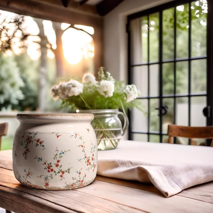 Ceramic Planters for Indoor Plants, Plant Pots with Drainage Hole, 6.29in. Flower Pots for Indoor Plants, Planters & Succulent Pots, Crackle Glaze Finish Plant Pots Indoor, Tiny Red