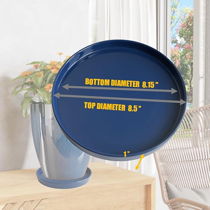 Ceramic Plant Saucer Plant Pot Tray 8 inch Blue, Planter Water Drip Trays for Plant Saucers Indoors, Thick Durable Sturdy Flower Pot Saucers for Glazing Pots Base, More Sizes 4-12 inch