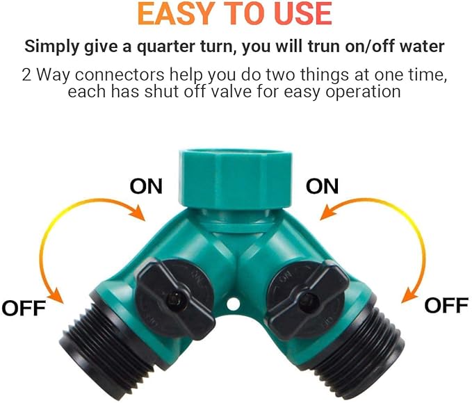 Garden Hose Splitter, 2 Pack 3/4" 2 Way Plastic Water Hose Splitter, Garden Hose Connector with Faucet Watering Shut Off for Landscaping, Gardening, Flower Planting, Irrigation
