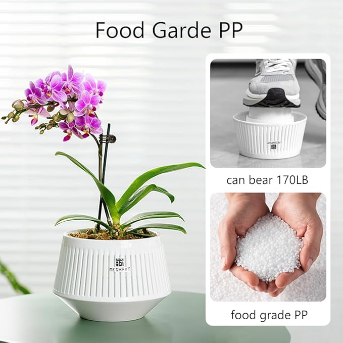 5 inch Orchid Pots with Holes for Repotting,Set of 3,Decorative Orchid Planter with Air-Pruning and Good Air Circulation,Plastic White Orchid Container with Saucers