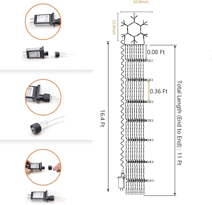 Outdoor Christmas Decorations String Lights, 320 LED 11.5 Ft Waterfall Tree Lights with Snowflake Topper 8 Lighting Modes Christmas Lights for Indoor Outdoor Yard Home Festival Xmas New Year Decor