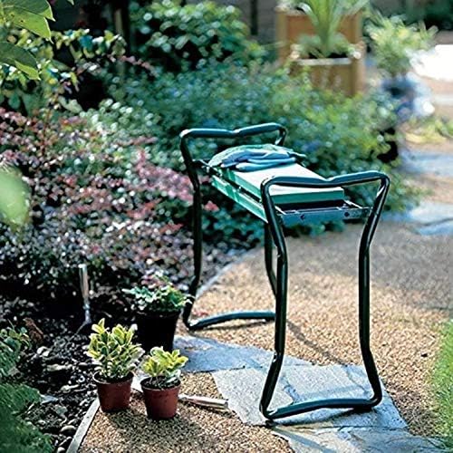 Garden Kneeler Seat Folding Stool Work Seat Flower Planting Grass Belt Tool Bag Camping Outdoor Portable Garden Stool Garden Kneeler with 1 Bonus Tool Pouches (23.5"x19.3", Green)