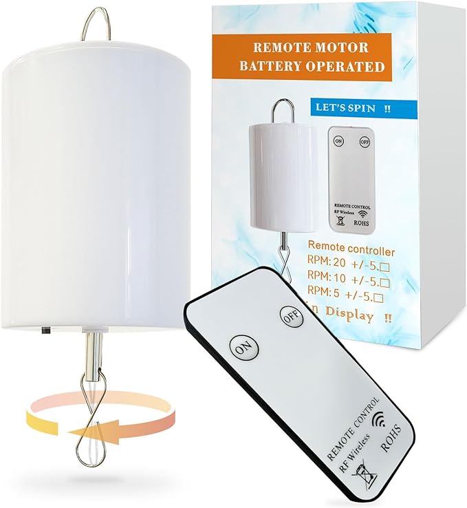 Disco Ball Motor Wind Spinner Mirror Ball Hanging Display Motor Rotating Motor,Garden Decor Motor for Wind Chimes,with Mini Remote Controller for Battery Operated Motor-20 RPM