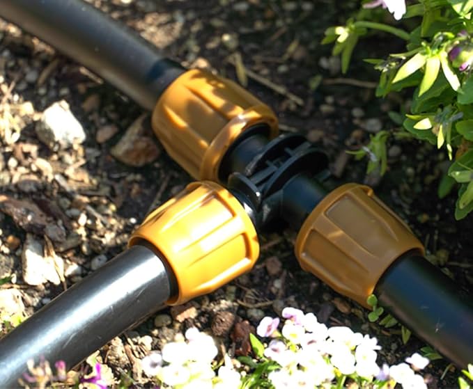 (5-Pack) 1/2" Universal Nut-Lock Tee Drip Irrigation Tubing Compression Fitting Connector (Fits All Tubing .530, 600 and .620 ID (16, 17, 18 mm) - (Tee 5-Pack)