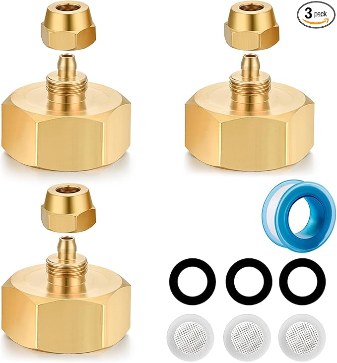 Garden Hose Drip irrigation Adapter,Brass 3/4"GHT Female Thread to 1/4 Water Hose drip irrigation fittings hose adapter (3 Set)