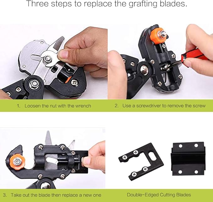 FUNTECK 2-in-1 Grafting Tools Pruner Kit, V-Graft Omega-Graft and U-Graft, Perfect for Fruit Tree Grafting, Including Grafting Tapes, Grafting Knife & Replacement Blades