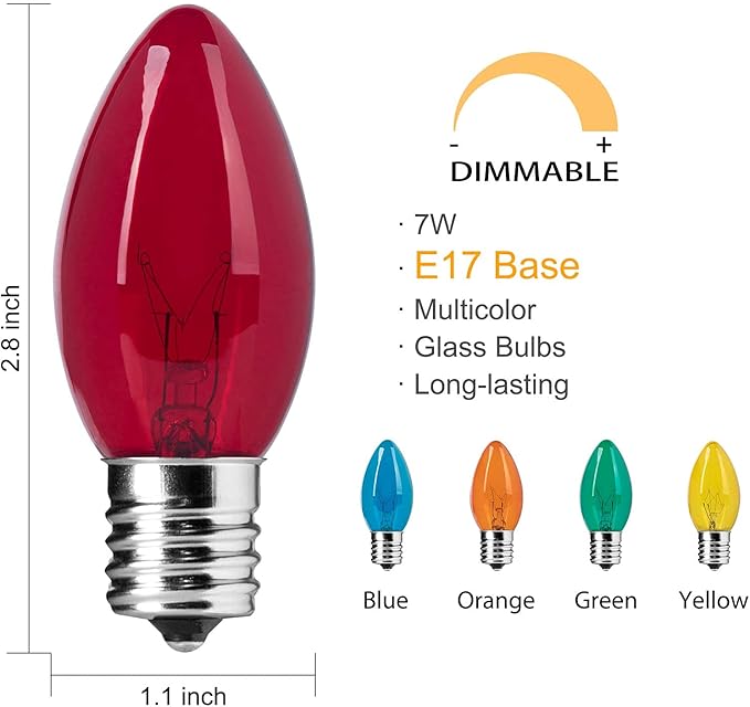 C9 Bulb String Lights Outdoor 50 Feet Multicolored Christmas Lights Green Wire for Outdoor Patio Room Christmas Tree Party Backyard Decoration, E17 Base, 50 +2 Bulbs