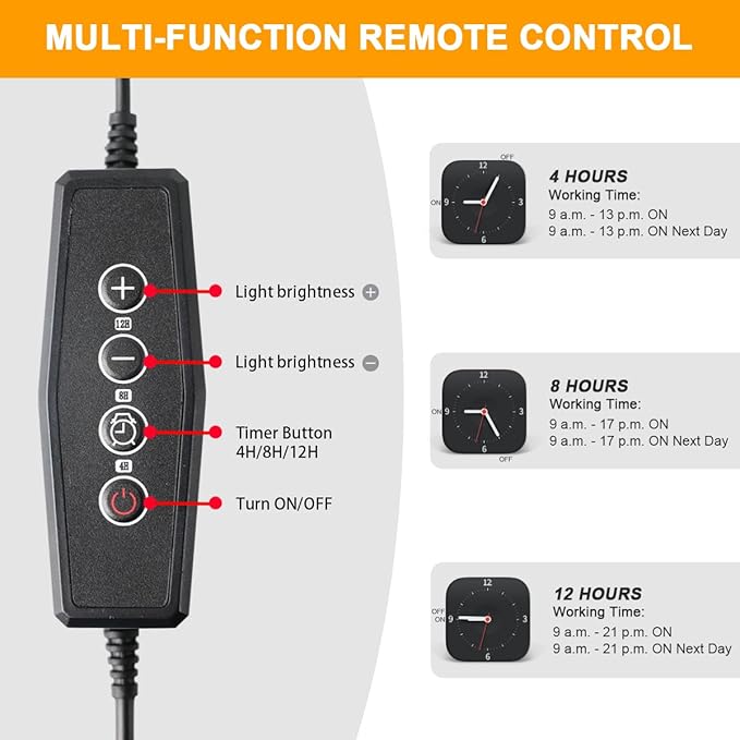 Grow Light for Indoor Plants, Super Bright 6000K 108LEDs Full Spectrum Plant Lamp with Timer 4/8/12Hrs & Height Extendable for Home Office Desktop Plants, 12V 3A High Power Output for Faster Growth
