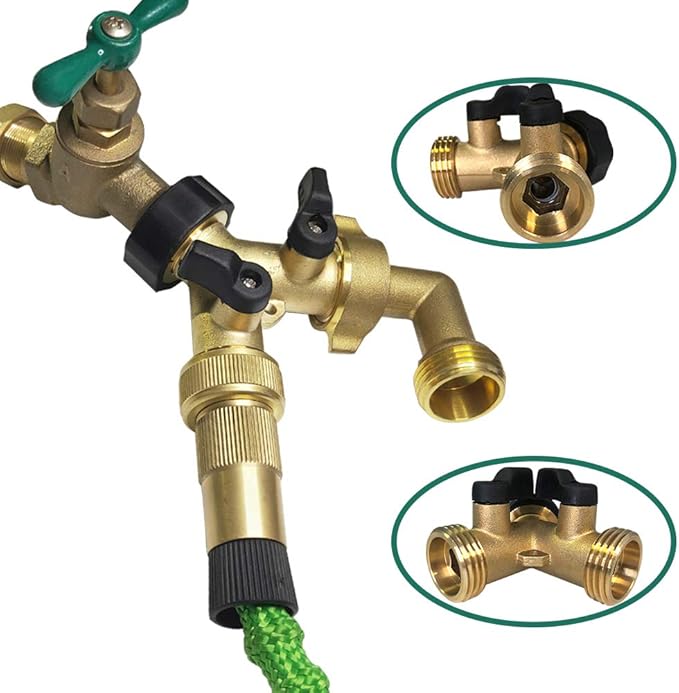 HQMPC Hose Splitter Garden Hose Y Valve 2 Way Valve Brass Y Valve Water Outdoor Garden Hose Adapter 2 Way Y Valve Y Hose Adapter Garden Faucet Y Valve +3/4" GHT Thread Extra 4 Presure washers