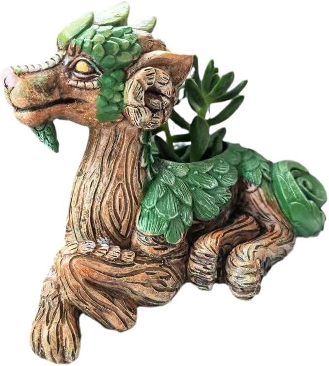 Funny Dragon Planter, Resin Animal Planter, Dragon Statue Outdoor, Dragon Figurines, Unique Succulent Pots with Drainage Hole, Dragon Yard Decor for Outside Lawn Patio Patio Yard Ornament Gifts (B)