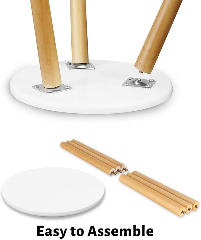 Uneedem Indoor Plant Stand - Mid Century Wooden Plant Table, Tall Holder for Flower Pots, Small Round End Table (A3-White, High: 20.5")