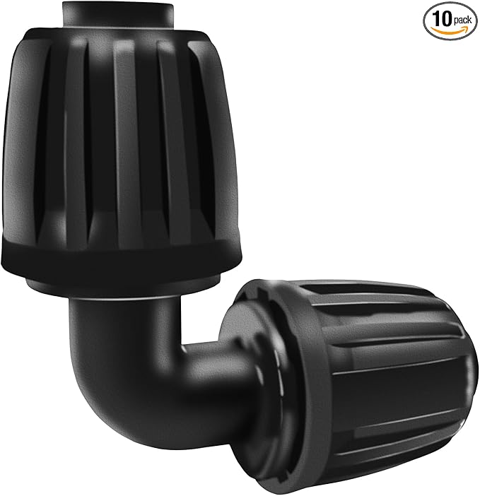 1/2 inch Drip Irrigation Fittings, 1/2'' Drip Line Locked Barbed Elbow Connectors fit Most Rain Bird, Orbit, Dig,Toro 1/2" Drip Irrigation Tubing (1/2" ID x 0.640" OD) 90 Degree - Pack of 10