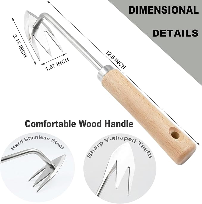 Gardening Weed Puller Tool,2pcs Hand Weeding Pulling Tool,Weed Removal Tool, Wooden Handle Weeder Tool for Garden,Artifact Uprooting Weed Remover Tools,Weed Removal Tool (12.6+12.6 inch)