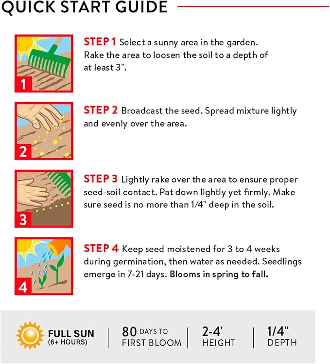 Burpee Fast Blooming 25,000 Non-GMO Planting, 1 Bag Easy Grow Wildflower Seed Mix Contains 14 Flower Varieties for Home Garden