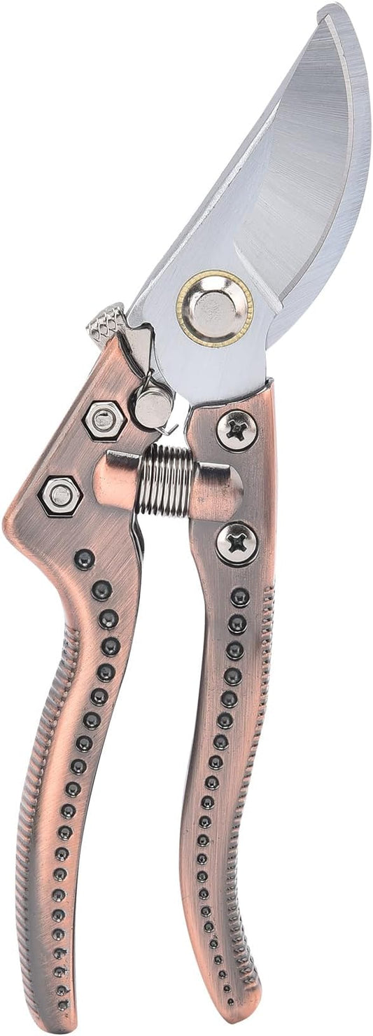 Tree Trimmers Secateurs, Hand Pruner, Garden Scissors for Plant,Pruning Shears for Gardening, Garden Hand Shears, Pruners for Gardening, Garden Clippers, Hedge Shears, Garden Tools （copper color)