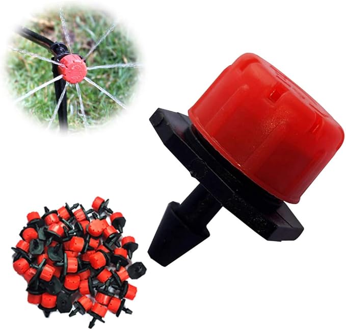 100Pcs1/4Inch Adjustable Irrigation Drippers Sprinklers Watering Sprinklers Anti-Clogging Emitter Dripper Red Garden Supplies