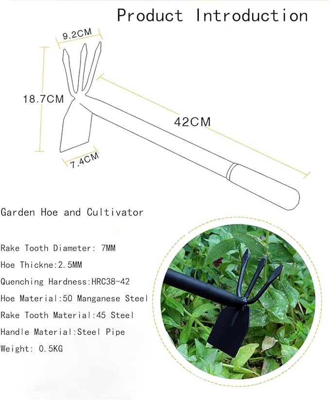 Hoe and Cultivator, Hoe Garden Tool, Hand Cultivator Garden Tool, Thickened Manganese Steel, Garden Hoe for Weeding, Planting, Loosening Soil, Digging