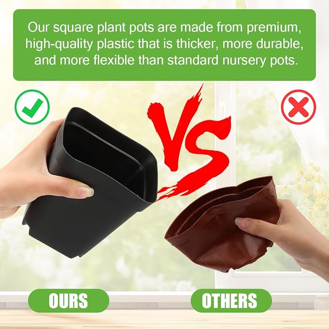 Square Nursery Pots 5.5 Inch, 30 Pcs Plastic Plant Pot with Drainage Holes, Reusable Seedling Starter Pots Garden Flower Pots Planters for Indoor Plants, Transplanting, Succulents, Cuttings