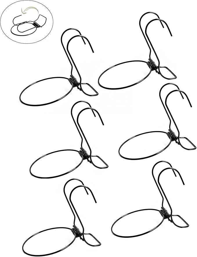 6 Pieces, 6 inches Iron Hanging Flower Pot. Metal Plant Wall Hanger, Vertical Garden. Planter Hook Ring, Rail Metal Fence. Indoor and Outdoor. Yard Garden. Wire Trellis. Collapsible Bracket. (Black)