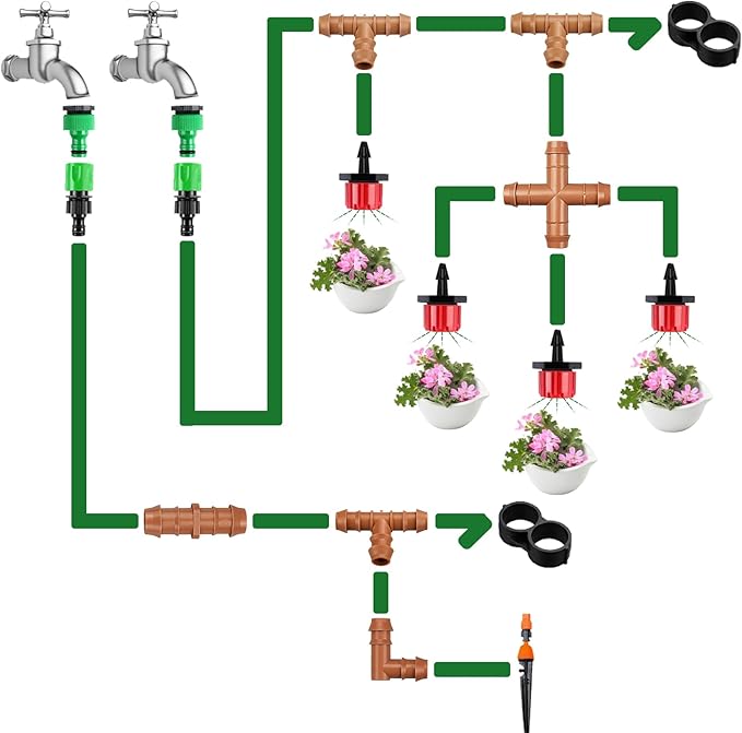 Drip Irrigation Fittings Barbed Cross Tee for 1/2" Irrigation Tubing(0.600" ID), 14 Pieces Barbed 4 Way Connectors, Drip Line 4 Way Couplings for Drip Sprinkler Garden Lawn Systems