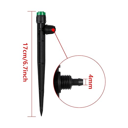 50pcs Drip Irrigation Emitters Sprayer for 1/4" Drip Irrigation Tubing Adjustable 360 Degree Water Flow Drippers on 6.5" Sturdy Stake with Lock Barbed Irrigation Drippers for Watering System