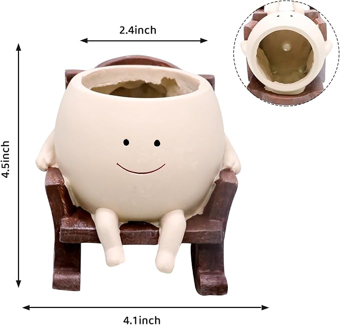Smile Face Rocking Chair Planter Pot for Indoor Outdoor Plants, Unique Sit Rocking Chair Succulent Flower Pots, Cute Head Planters with Drainage Hole - Gift IdeaI for Mother and Grandma