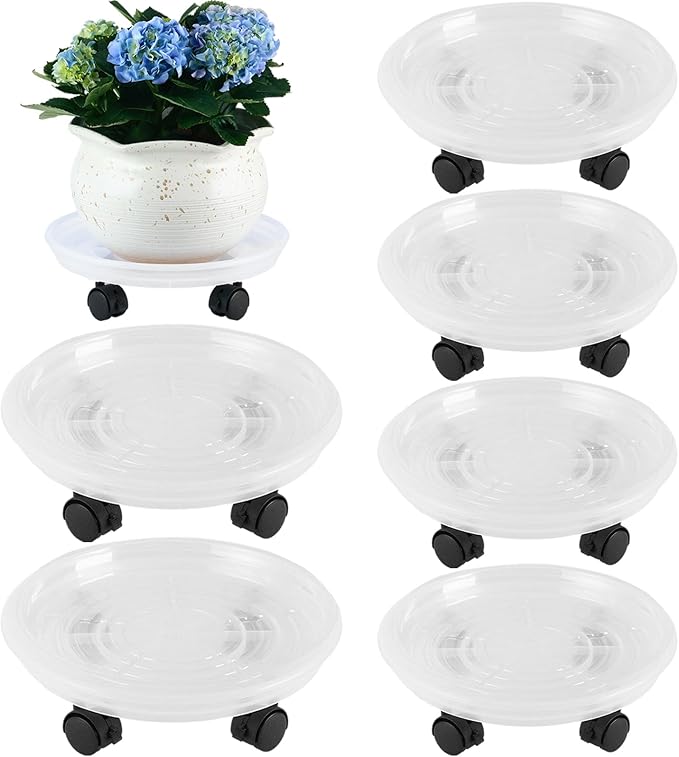 6 Packs Plant Caddy with Wheels 11.8" Plastic Rolling Plant Stands Heavy-Duty Plant Dolly with Casters Indoor Outdoor Wheeled Plant Roller Base Large Planter Saucers Plant Mover