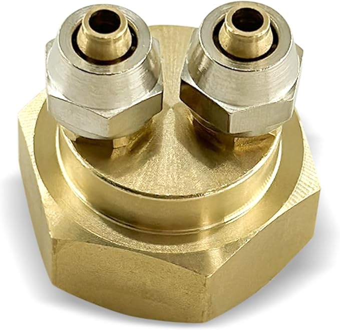 2 Pcs Drip Irrigation Hose Connector, 3/4" to Dual 1/4" Hose Adapter, Convert 3/4" Female Hose Thread Bib to 1/4" Tubing, US Standard Faucet Adapter, Hard Brass Made