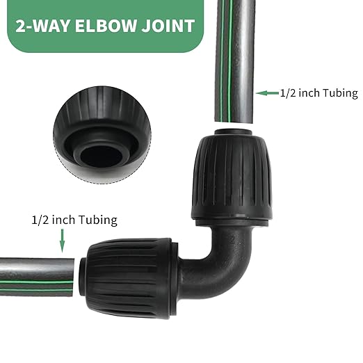 18Pcs Drip Irrigation Fittings Kit, 2 Elbows, 4 End Caps, 3 Tees, 3 Switch Valves, 3 T Connectors, 3pcs 1/2" to 1/4" Reducers, Barbed Locked Nuts Connectors for Watering System