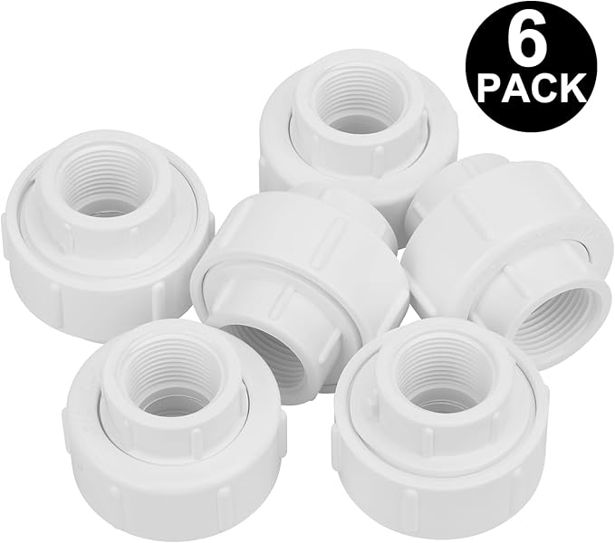 6Pcs 3/4Inch Female Threaded PVC Union Coupling Pipe Fitting (Female x Female) 3/4'' PVC FNPT Female Union Coupling Adapter for Sprinkler Pipe, Irrigation, Plumbing, Schedule 40, EPDM O-Ring