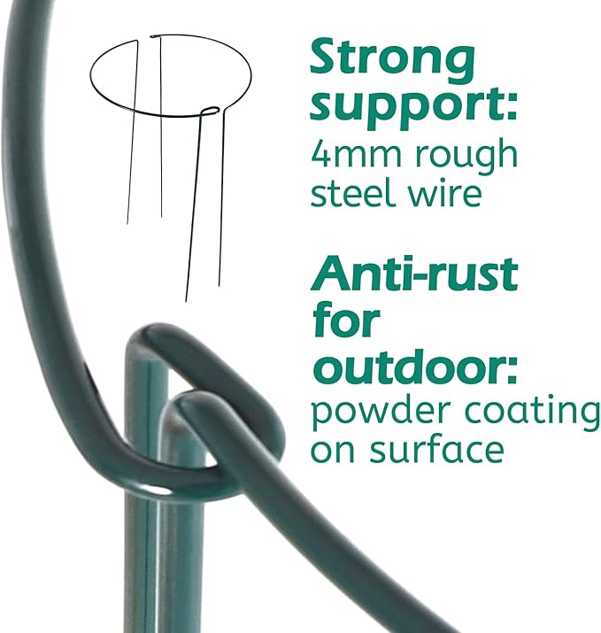 24 Pack Plant Support Stake, Half Round Metal Garden Plant Stake, Green Plant Support Ring, Border Support with Plant Lables & Plant Clips for Outdoor Indoor Plants, Vegetable, Flowers