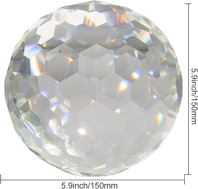 Clear Crystal Suncatcher Ball Prism Glass Sphere Faceted Gazing Ball Rainbow Maker Window Prisms Suncatcher for Window, Sun Catcher(150mm/5.91inch)