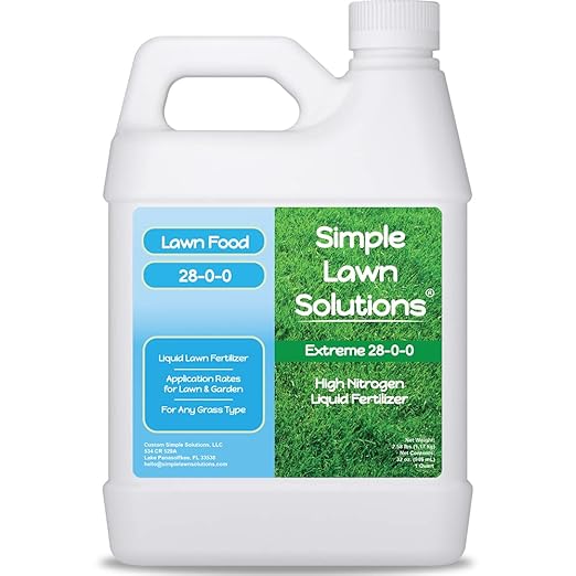 Maximum Green & Growth- High Nitrogen 28-0-0 NPK- Lawn Food Quality Liquid Fertilizer- Spring & Summer- Any Grass Type- Simple Lawn Solutions - Concentrated Quick & Slow Release Formula (1 Quart)