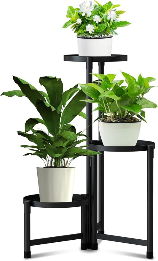 Hctwsy Metal Plant Stand Indoor Outdoor,3 Tier Black Outdoor Plant Stands for Patio,28in Tall Corner Plant Shelf Multiple Flower Pot Holder for Living Room Patio Garden Balcony