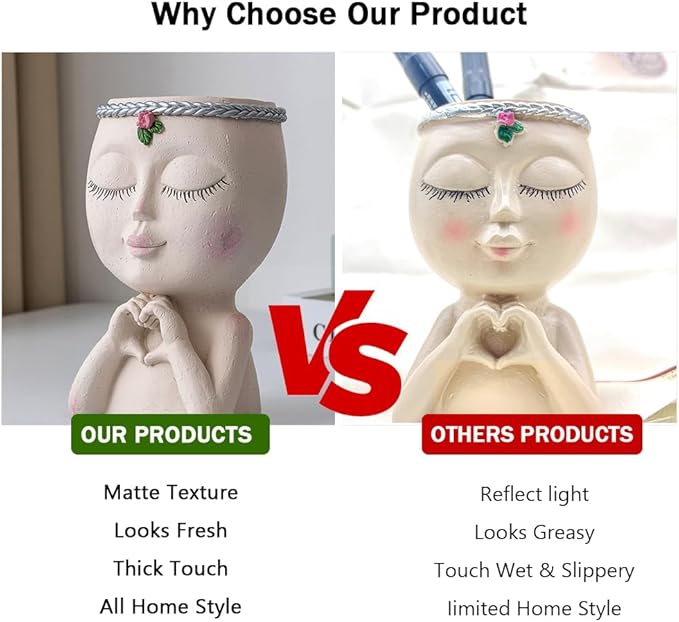 Meltset Face Planters Pots Head Unique Face Flower Pot Head Planter for Indoor Plants Cute Small Succulent Pots Indoor Plant Pot with Drainage (White)