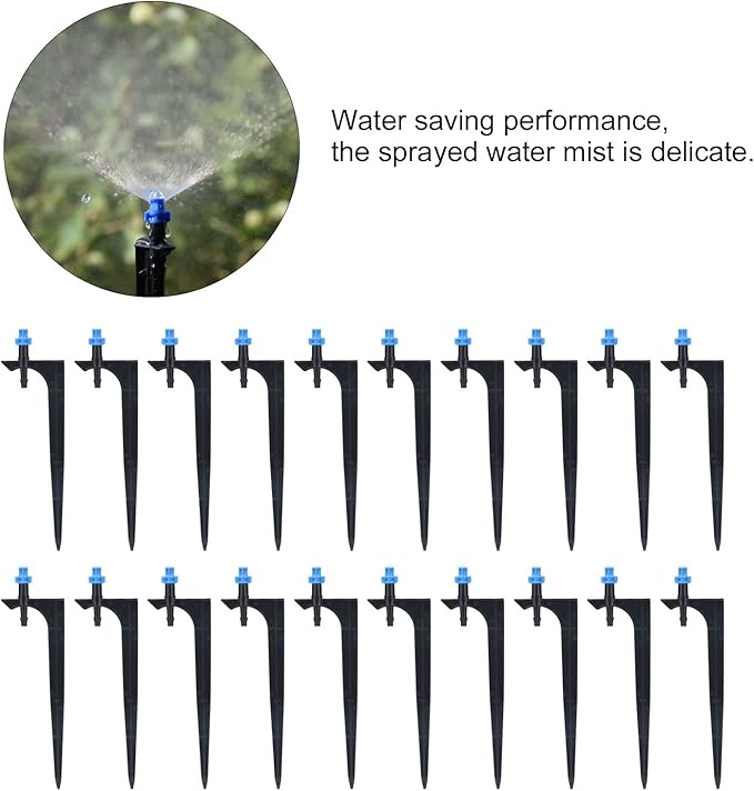 Garden Irrigation System, 20Pcs/Bag Irrigation Dripper with Ground Insert Fruit Tree Drip Irrigation Emitters for 1/4 inch drip Irrigation tubing(90 Degree with Plunger)