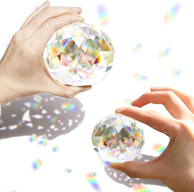 2 Pack Clear Crystal Ball Prism Window Rainbow Maker Window Prisms Suncatcher for Feng Shui, (80mm+60mm)