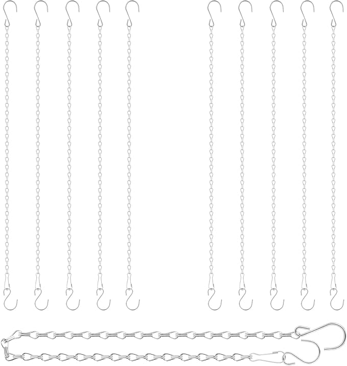 RIFNY Silver Hanging Chains with Hooks, 10 Pieces 24 Inch Chain for Hanging Bird Feeders Planters Baskets Billboards Lanterns Wind Chimes Silver 24 inch