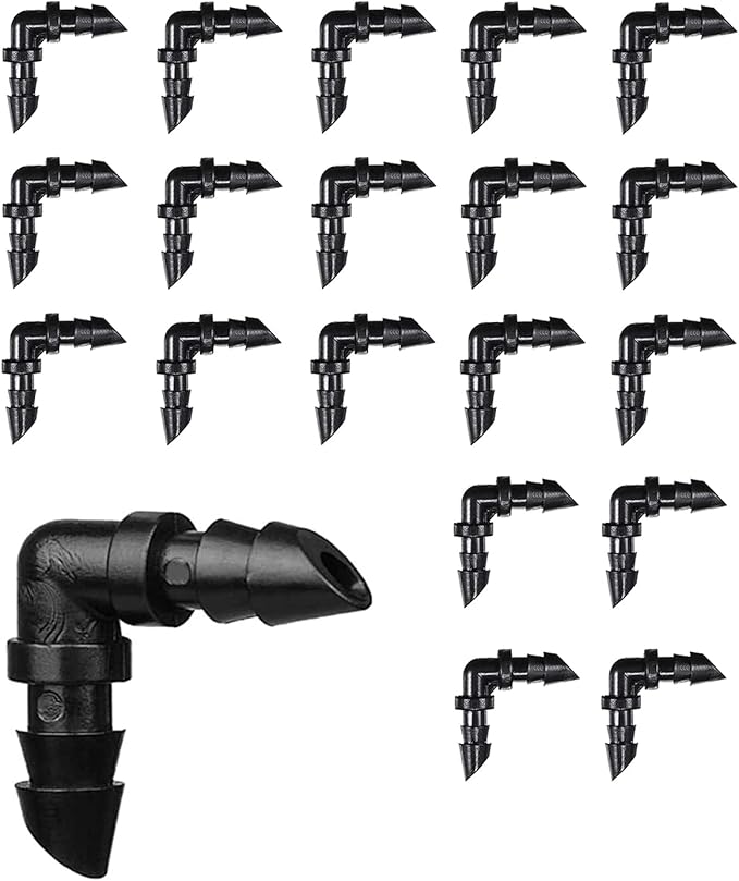 BEADNOVA Drip Irrigation Parts 20 Pcs 1/4 Inch Barbed Elbow Couplings Drip Irrigation Fittings Drip Line Connectors for 1/4 Inch Irrigation Tubing Garden Watering System (20pcs)