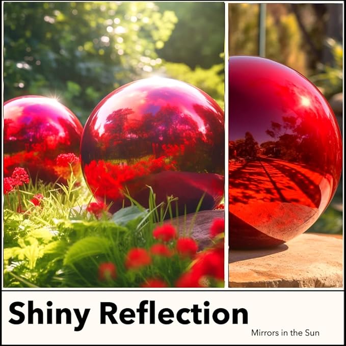 10 Inch Stainless Steel Gazing Globe,v2croft Hollow Ball Mirrored Surface Polished Shiny Sphere,Garden Stainless Steel Gazing Ball for Outdoor Lawn Pond Yard Ornament(red)