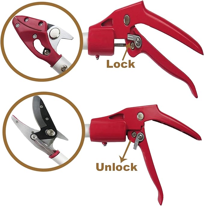 2 Feet Cut and Hold Tree Pruner, Rotation Pole Tree Trimming, Short Reach Fruit Picker, Branches Bypass Lopper
