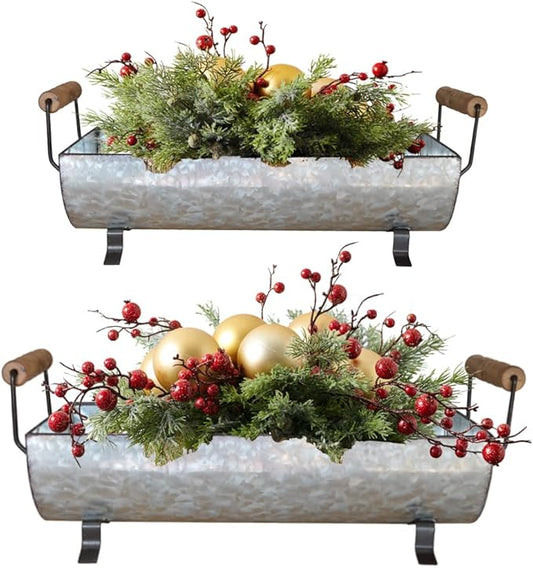 Galvanized Metal Trough Succulent Planter Farmhouse Metal Tray Rustic Tabletop Centerpiece Décor Set of 2