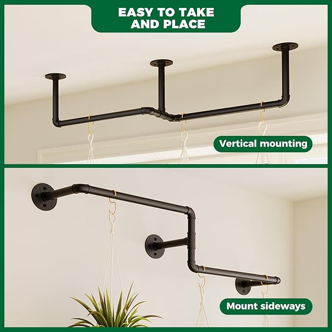 Bamworld Hanging Planters for Indoor Plants Plant Hanger Indoor Hanging Plant Holder Window Plant Shelves Metal Rod(Pot&Plant Not Included) 37in