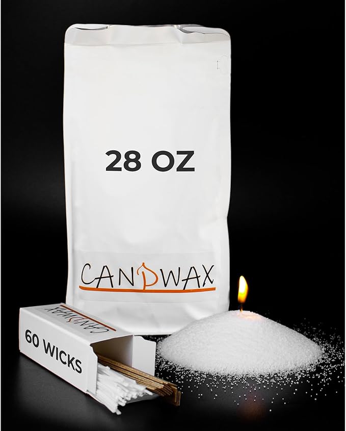 CANDWAX Pearled Candle Wax Sand 28 Oz - Unscented Candle Powder Plant-Based Clean Burning - Refillable Candle Pearls with 60 Wicks (50 Cotton + 10 Wooden)