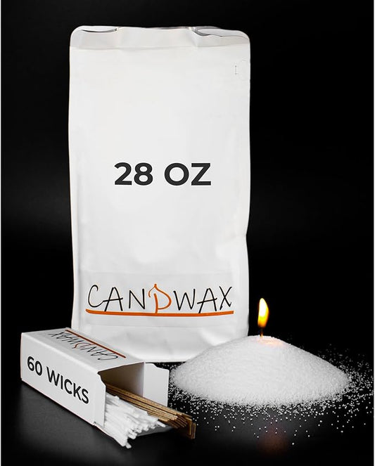 CANDWAX Pearled Candle Wax Sand 28 Oz - Unscented Candle Powder Plant-Based Clean Burning - Refillable Candle Pearls with 60 Wicks (50 Cotton + 10 Wooden)