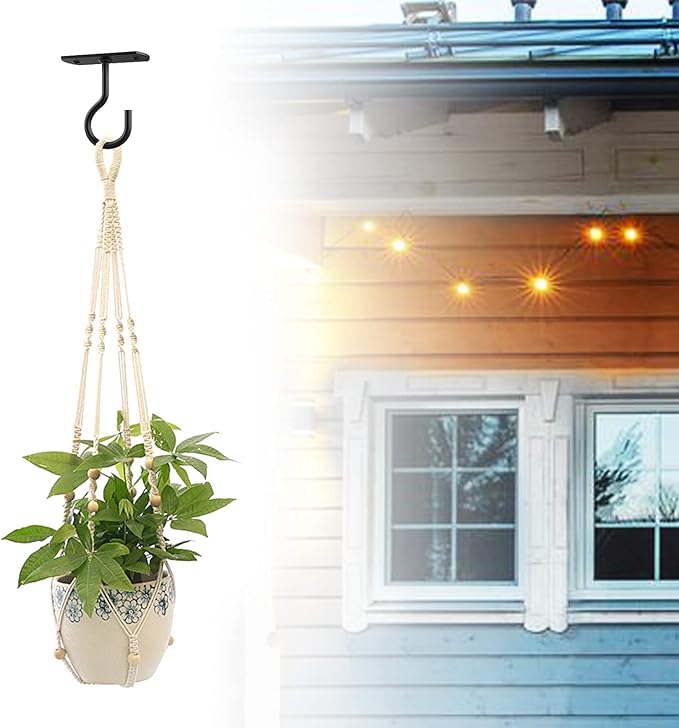 Ceiling Hooks for Hanging Plants 4Pack 4in for Plants,Lights,Planters,Lanterns,Hanging Bird Feeders,Wind Chimes,Indoor&Outdoor Decoration Hooks Black